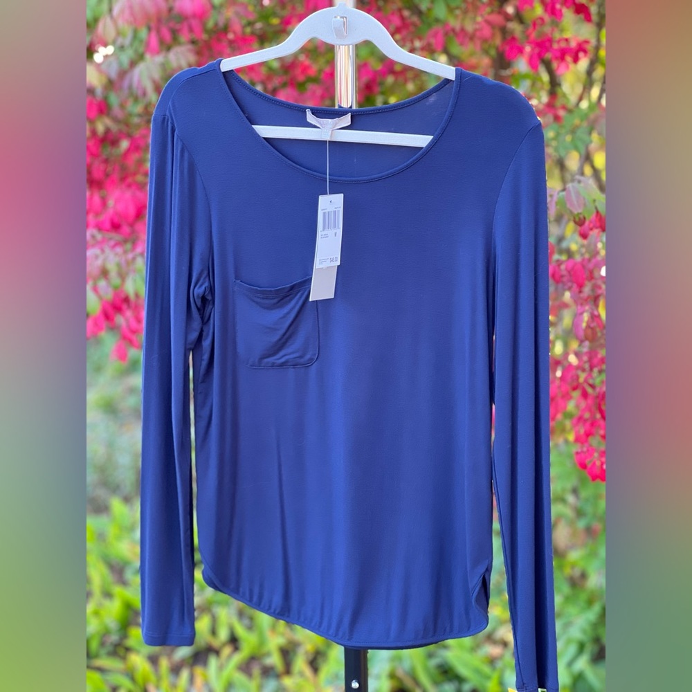 Joan Vaas Women’s Long Sleeve Navy Blue Tunic Top